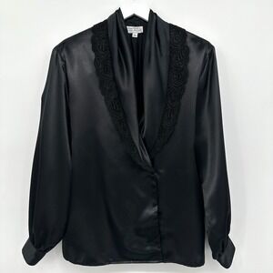Vintage 90s Sonya Ratay San Andre Blouse Top Size 14 M L Black Crochet Lace USA
